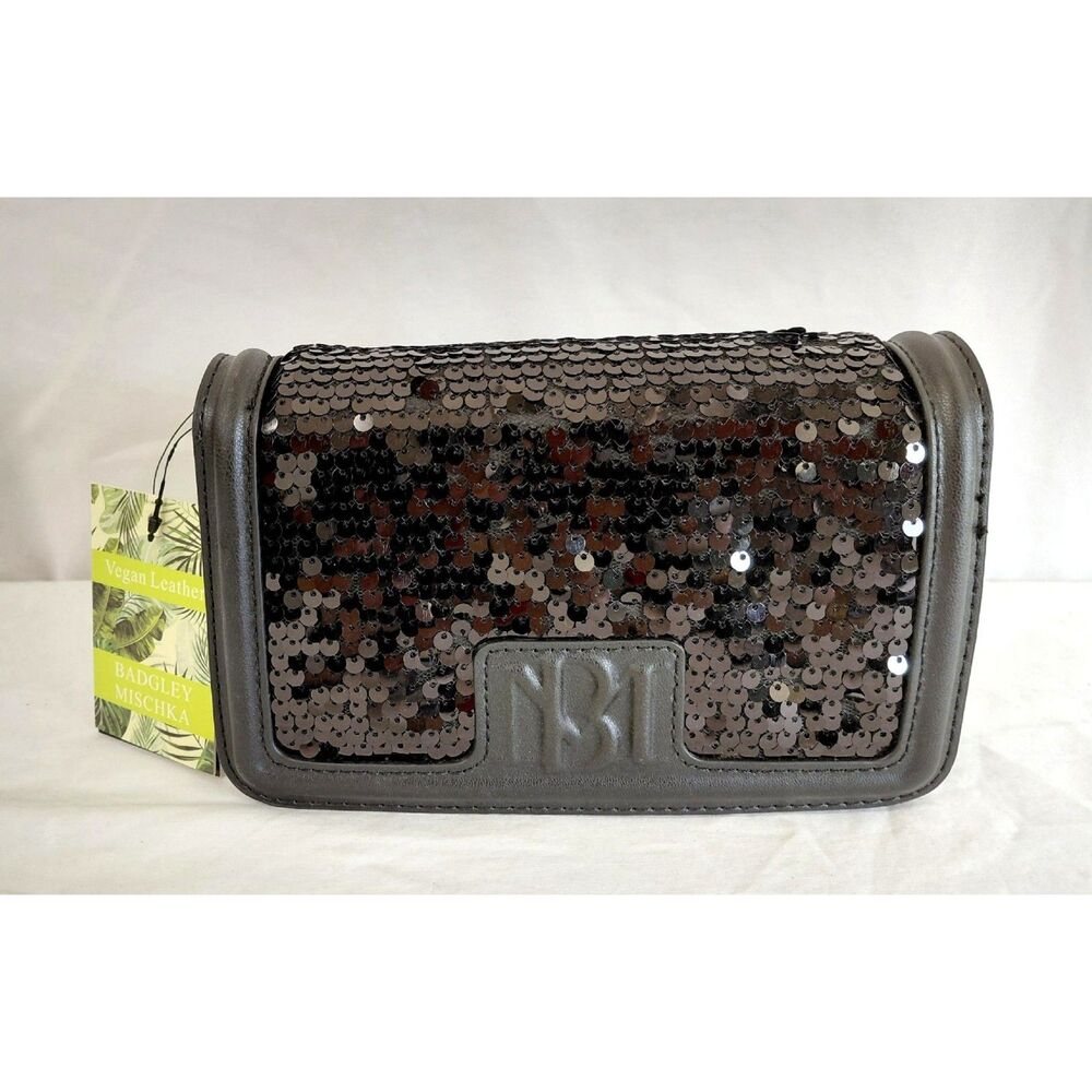 NWT Badgley Mischka Black Sequin Crossbody Bag Clutch